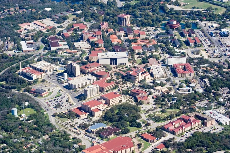 Texas State University campus, aerial view